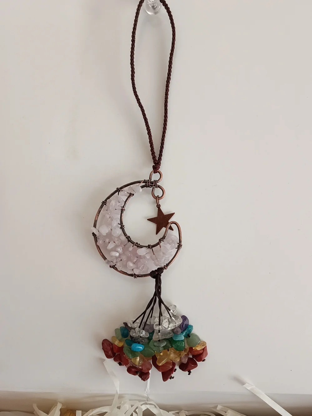 Rose Quartz Crescent Moon Hanging Chakra Multicolor Gems